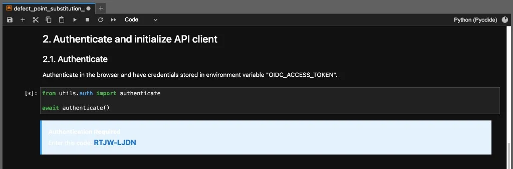 User code displayed in notebook Authentication Code in Notebook